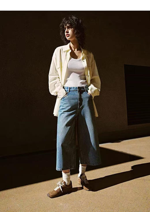 梨形天菜高腰A字韩版复古水洗七八分牛仔裤 商品图5