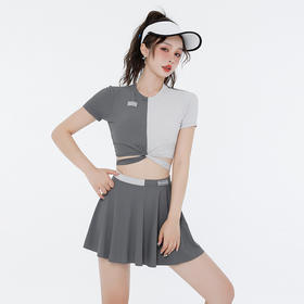 新款三件套泳衣女分体裙式遮肚显瘦高腰保守时尚撞色温泉泳装