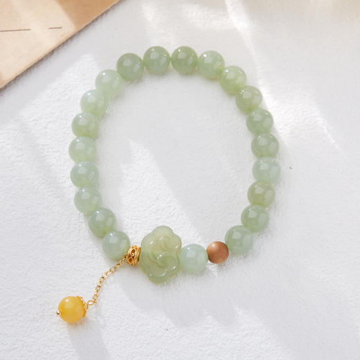 【普陀山】8MM和田玉 笑脸如意 蜜蜡流苏手链 商品图5