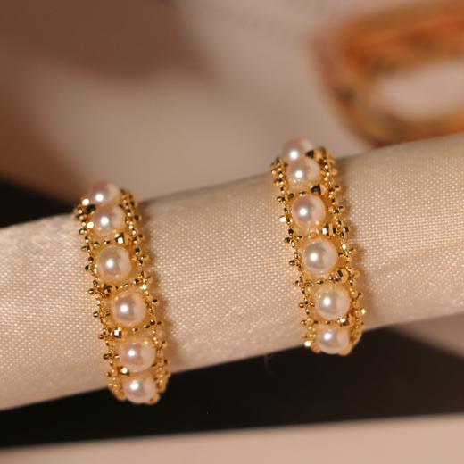 【甄珠贝】珍珠喜金 18k金，akoya小灯泡4mm左右 仙女蕾丝戒指，尾部可调节，不挑手围 商品图3