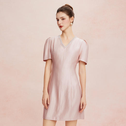 QF8E8斯尔丽25新款法式优雅丝毛小礼服领口晶莹收腰放摆轻奢连衣裙 商品图2