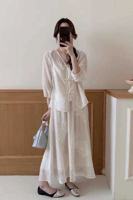 SUMMER & SAGE 改良汉服v领禅意刺绣套装裙 20701 商品图2