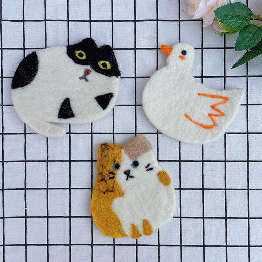 出口日本丑萌加厚可爱卡通猫咪茶杯垫羊毛毡杯垫桌面隔热垫礼物 商品图1