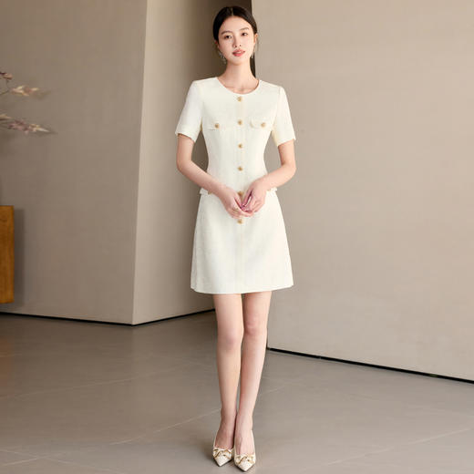IWY/米白色气质名媛小香风连衣裙女主持宴会礼服高级感职场通勤长裙24Q589 商品图3