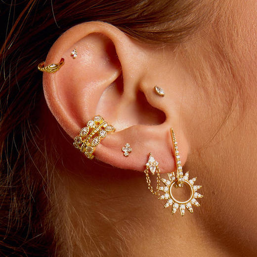 北京仓｜MYA-BAY-DUAL MARQUISE-侯爵夫人 链条 金色 锆石 单只 耳环［比利时设计师］ 商品图1