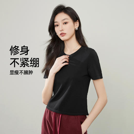 【简约短袖针织衫】逸阳夏新款正肩圆领百搭显瘦上衣5127 商品图5