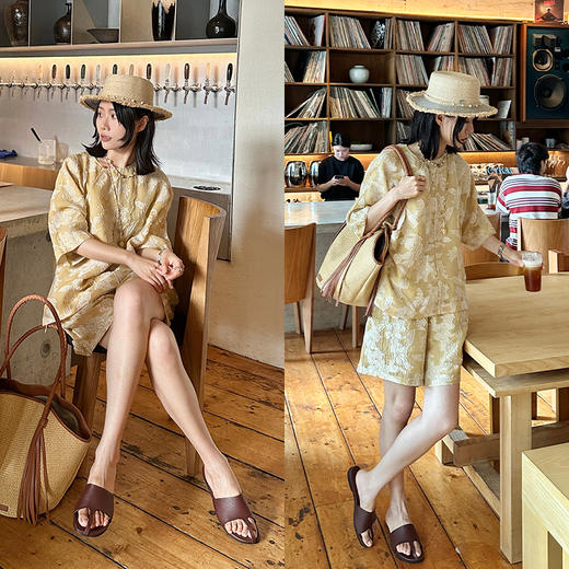 HIDEMI度假系列进口荔枝皮牛皮极简时髦一字带手工露趾凉鞋拖鞋 商品图5