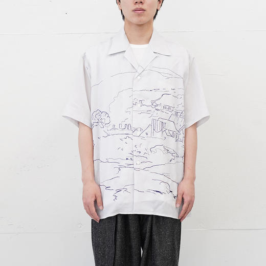 YOKE EMBROIDERY OPEN COLLAR 艺术家合作系列素描画刺绣短袖衬衫 商品图0