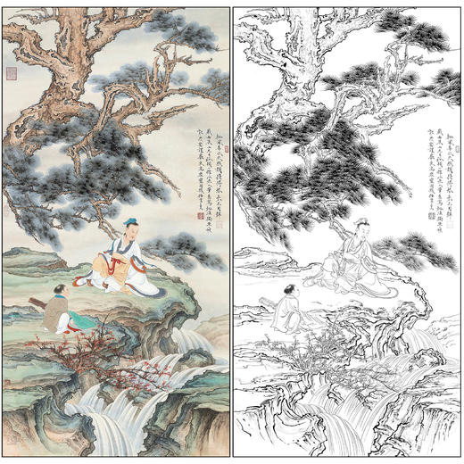 任重山水人物工笔画白描底稿《松溪独坐》临摹勾线高清打印稿RD68 商品图0