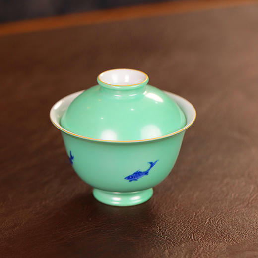 【忘言】青花五鱼纹茶盖碗 曰何文人器 商品图1