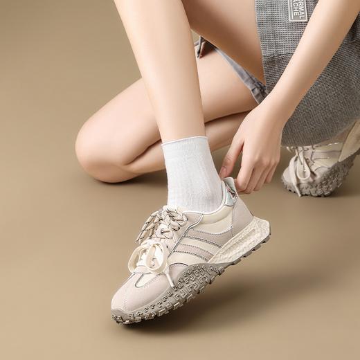 ZHR真皮透气德训鞋女夏季商场同款2025厚底休闲网面紫色阿甘鞋 商品图6