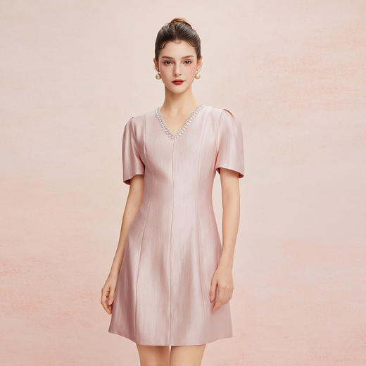 QF8E8斯尔丽25新款法式优雅丝毛小礼服领口晶莹收腰放摆轻奢连衣裙 商品图0