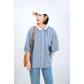 撞色翻领条纹衬衫