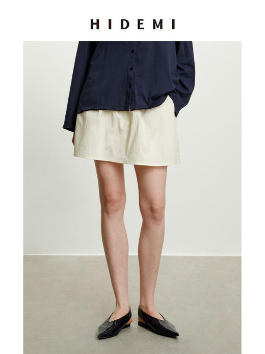HIDEMI极简显瘦设计感抽绳松紧带中低腰防走光半身裙短裙 黑色/白色 商品图2