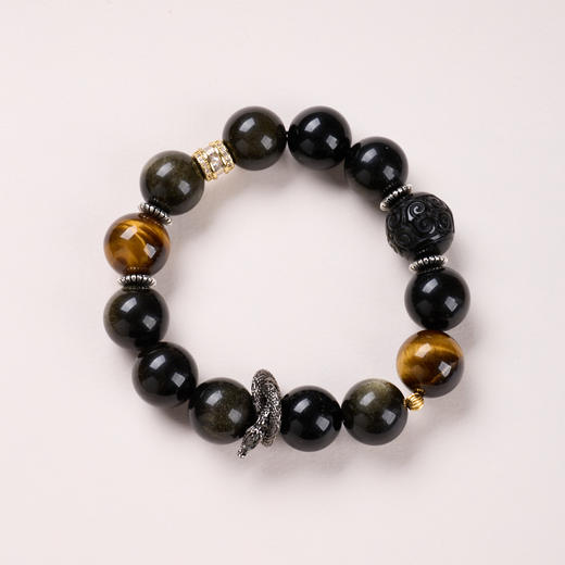 【普陀山】金耀石盘龙14mm男款手链 回纹珠路路通金曜石高级感 商品图2