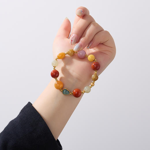 【普陀山】福运连绵 多宝手链14mm大蜜蜡 南红 925银 镀金 蓝水葫芦  多宝手链 商品图4