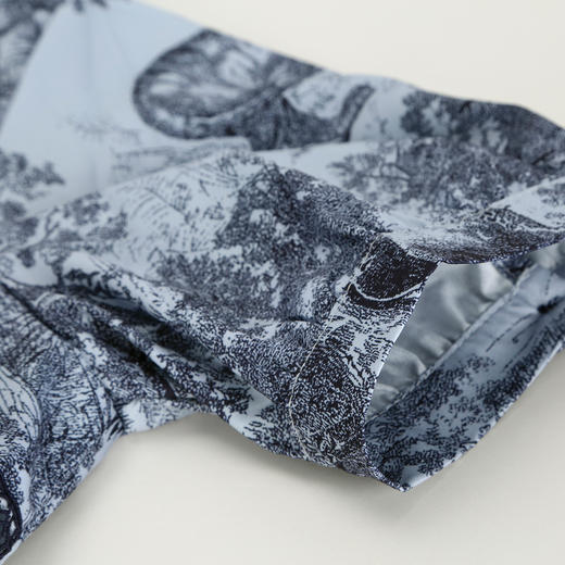 QF8D2斯尔丽25新款复古优雅印花赫本风衬衣式收腰大摆撞色织带连衣裙 商品图7