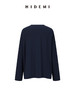 HIDEMI 自然水洗棉做旧感圆领纽扣开衫式t恤长袖上衣 白色/藏青色 商品缩略图11