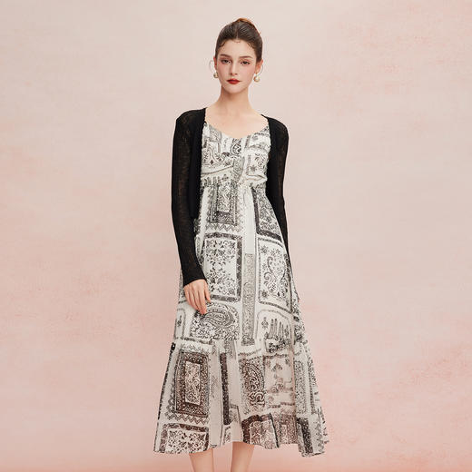 QF8E5斯尔丽25新款度假系列清爽高腰节吊带搭配针织外披两件套连衣裙 商品图2