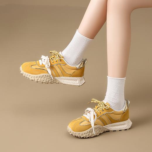 ZHR真皮透气德训鞋女夏季商场同款2025厚底休闲网面紫色阿甘鞋 商品图2