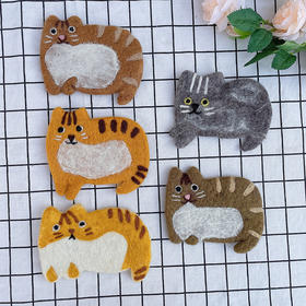 出口日本丑萌加厚可爱卡通猫咪茶杯垫羊毛毡杯垫桌面隔热垫礼物