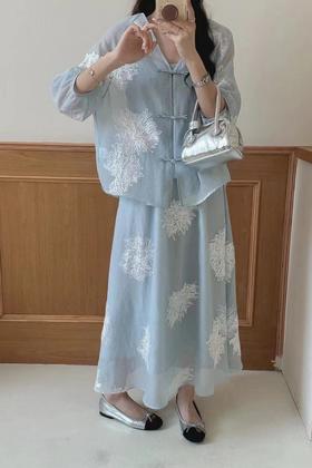 SUMMER & SAGE 云雾西子蓝新中式舒适套装裙 20718