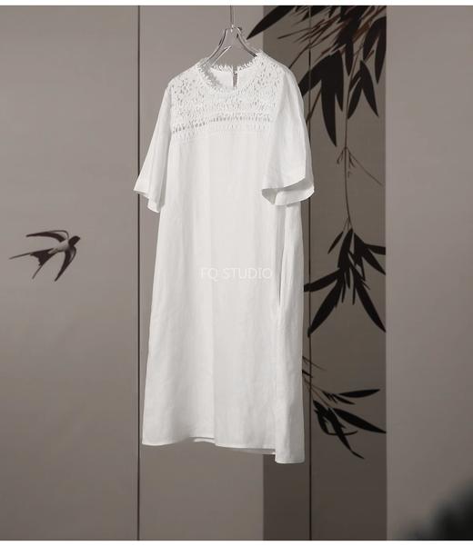 优雅棉苎麻呼吸轻盈睫毛蕾丝直筒连衣裙 商品图8