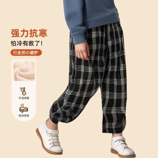 迪士尼儿童裤子加绒加厚冬季女童卫裤一体绒男童保暖裤外穿格子裤 商品图1