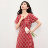 熙世界复古红色格纹连衣裙女高级感夏季气质灯笼袖海边度假长裙子 商品缩略图4