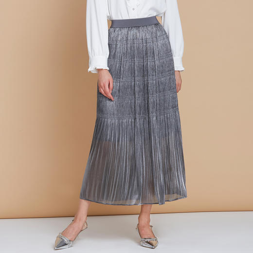 【流光细闪银色百褶裙】EITIE爱特爱金属感高腰半身裙2025秋新款C2506808 商品图2