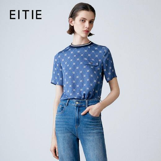 EITIE爱特爱夏季新款修身显瘦百搭印花小上衣7813519 商品图0