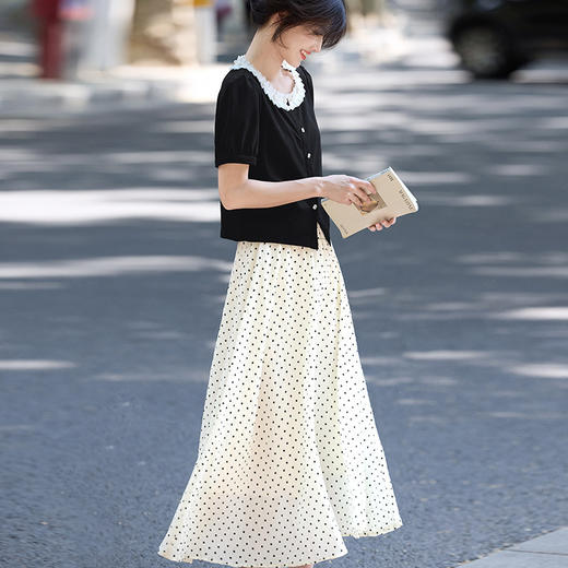 【专属特价】熙世界小香风花边圆领短款上衣波点半身裙两件套女2025夏女装套装 商品图4