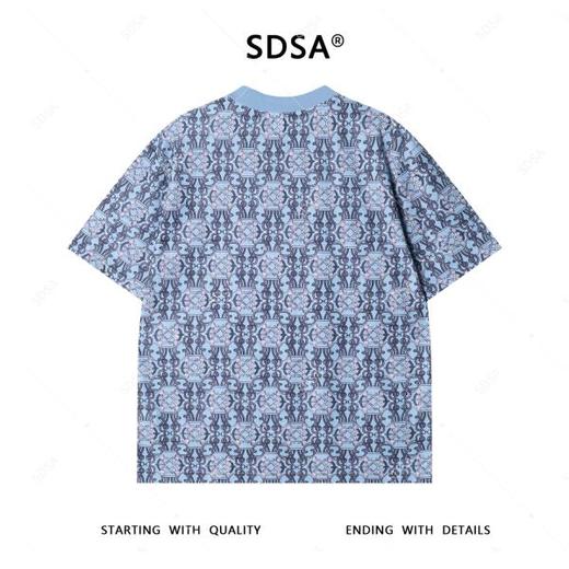 T4022夏季高级感新款男士美式撞色烫钻设计短袖T恤宽松百搭圆领上衣 商品图5