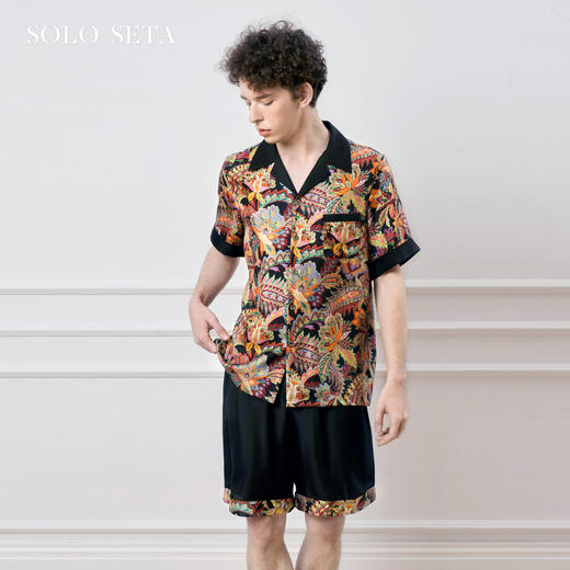 Solo seta男士真丝印花睡衣套装桑蚕丝可外穿短袖短裤2025秋冬 商品图0