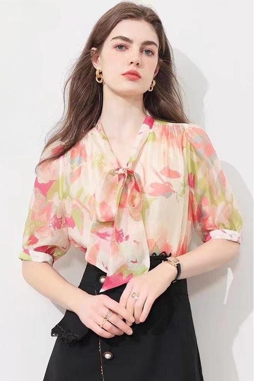 Le Malene 气质蝴蝶结印花晕染衬衣 20679 商品图1