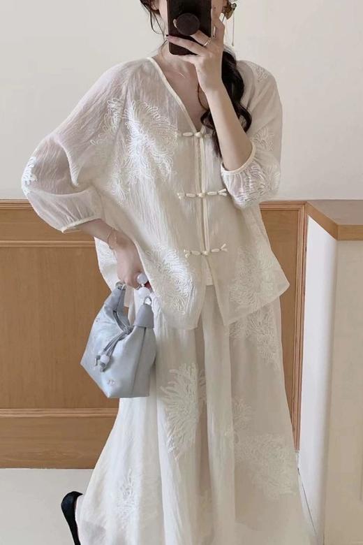 SUMMER & SAGE 改良汉服v领禅意刺绣套装裙 20701 商品图4