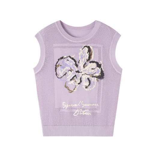 谜底套头针织衫无袖女2025秋季新品文艺风圆领刺绣短款253MZ1308 商品图4