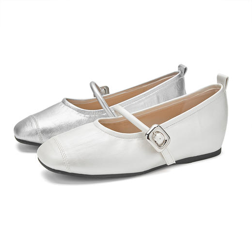 西遇芭蕾单鞋女新款秋季法式配裙子平底鞋银色内增高玛丽珍鞋V1456907 商品图4