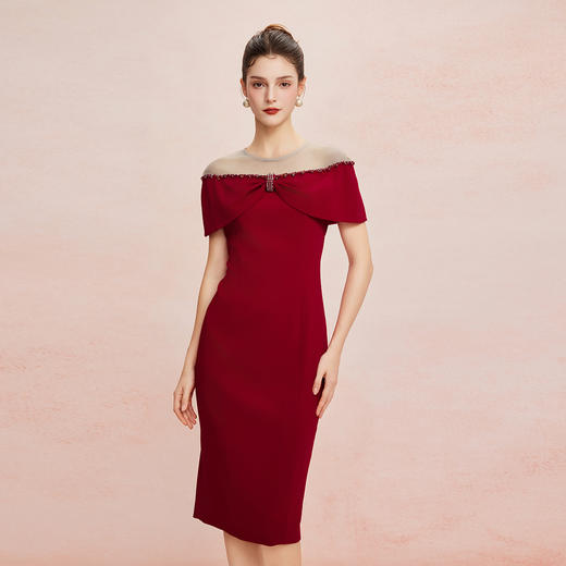 QF8D8斯尔丽25新款露肩法式浪漫一字肩蝴蝶结构收腰显瘦连衣裙 商品图5