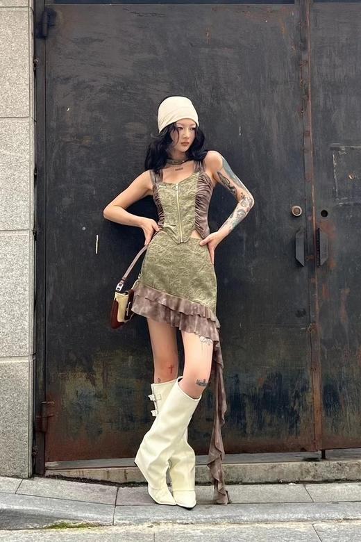 WHO KNOWS 复古辣妹扎染飘带套装裙 20673 商品图0