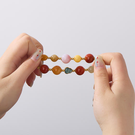 【普陀山】福运连绵 多宝手链14mm大蜜蜡 南红 925银 镀金 蓝水葫芦  多宝手链 商品图10