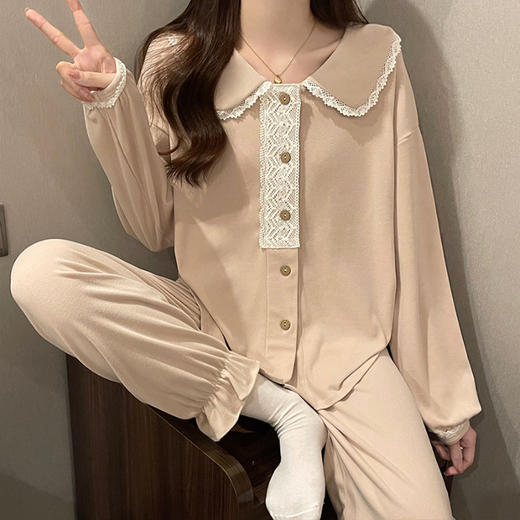 【YW】无忧购“”蕾丝花边开衫家居服睡衣两件套（截单后3-5天发货) 商品图3