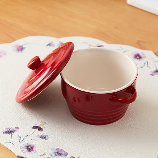 微波炉专用器皿耐高温陶瓷碗可烘焙双耳带盖碗 商品图2