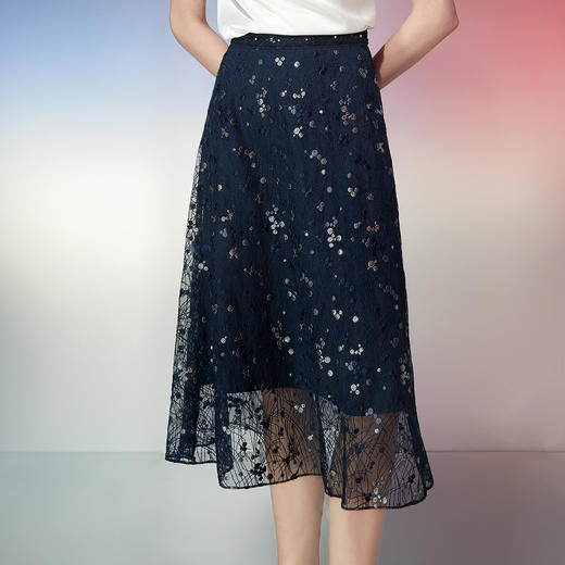 EITIE爱特爱夏季新款温柔显瘦百搭气质通勤高腰a字蕾丝半身裙7806515 商品图2