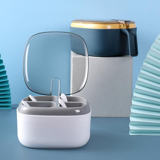 【四格一体翻盖调味盒】厨房用品调料罐子盐罐调味盒透明调料盒子四格调味料多格带盖家用。ry 商品图2