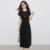 【专属特价】熙世界赫本风黑色t恤连衣裙女夏季2025新款小众设计收腰显瘦长裙 商品缩略图2