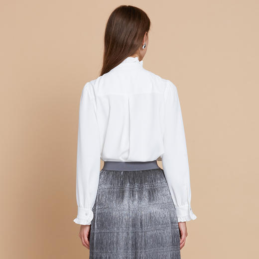EITIE爱特爱复古宫廷风木耳边立领显瘦百搭白衬衫2025秋季新款C2513816 商品图4