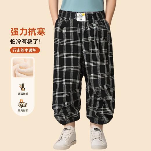 迪士尼儿童裤子加绒加厚冬季女童卫裤一体绒男童保暖裤外穿格子裤 商品图4