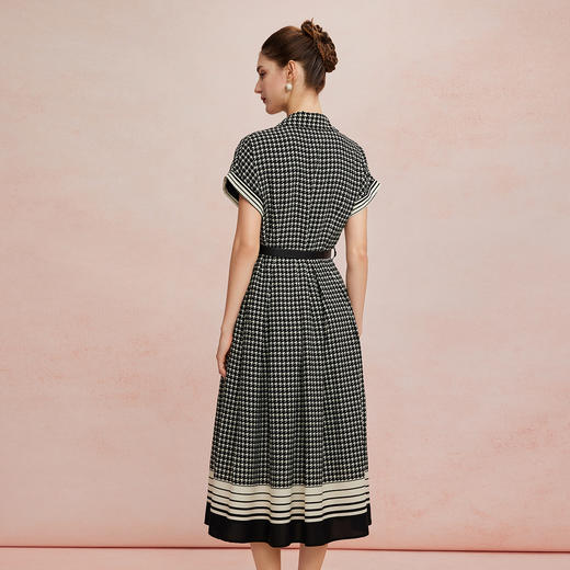 QF8D3斯尔丽25新款赫本风定位千鸟印花欧范收腰大摆搭配腰带时尚连衣裙 商品图1