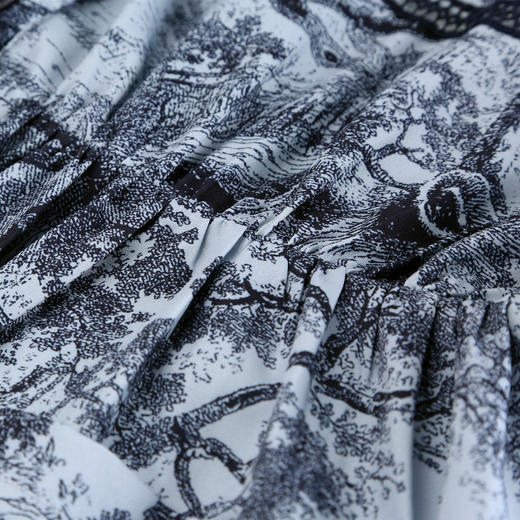 QF8D2斯尔丽25新款复古优雅印花赫本风衬衣式收腰大摆撞色织带连衣裙 商品图6